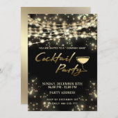 金ゴールドブラックストリングライト企業のカクテルパーティー 招待状 (正面/裏面)