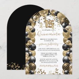金ゴールドブラックスパークルキンセアニェラバルーン招待状 招待状