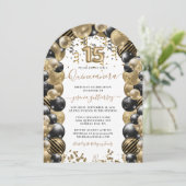 金ゴールドブラックスパークルフォトキンセアニェラバルーン 招待状 (スタンド正面)