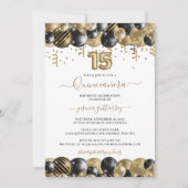 金ゴールドブラックスパークルフォトキンセアニェラバルーン 招待状 (正面)