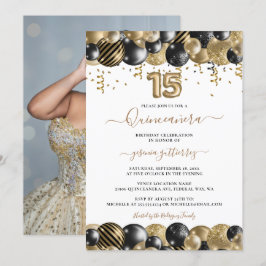 金ゴールドブラックスパークルフォトキンセアニェラバルーン 招待状