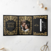 金ゴールドブラックソードシールド中世ファンタジー 三つ折り招待状 (内部)