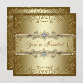 金ゴールドブラックタイパーティー 招待状 (正面/裏面)