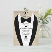 金ゴールドブラックタキシードメンズ21歳の誕生日パーティー招待状 招待状 (スタンド正面)