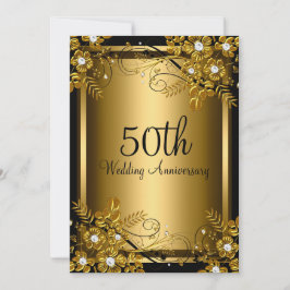 金ゴールドブラックダイヤモンドフローラスワール50周年記念 招待状