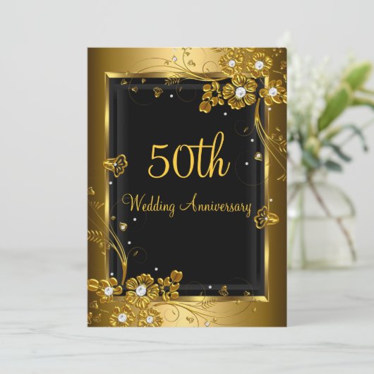 金ゴールドブラックダイヤモンドフローラ50周年記念パーティー 招待状 (スタンド正面)