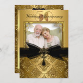 金ゴールドブラックダマスク写真50周年記念招待状 招待状 (正面/裏面)