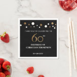 金ゴールドブラックテーマ60th birthday party スタンダードカクテルナプキン<br><div class="desc">この洗練されたナプキン祝60thマイルストーンの誕生日パーティー。白と金ゴールドの紙吹雪のサークルを黒でフィーチャー。文字は完全にカスタマイズ可能で、必要に応じて簡単にのまわりに移動できる。おもしろいを持って、私たちの店からこのデザインのための調整要素を見つける。</div>