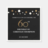 金ゴールドブラックテーマ60th birthday party スタンダードカクテルナプキン (正面)