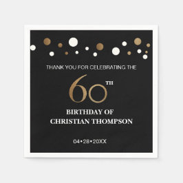 金ゴールドブラックテーマ60th birthday party スタンダードカクテルナプキン