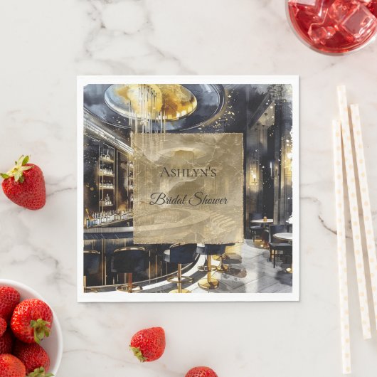 金ゴールドブラックナイトクラブパーティーブライダルシャワー スタンダードランチョンナプキン (インサイチュ)