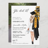 金ゴールドブラックナース写真彼女はそれを卒業した 招待状 (正面/裏面)