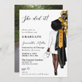 金ゴールドブラックナース写真彼女はそれを卒業した 招待状 (正面/裏面)