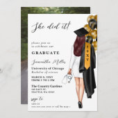 金ゴールドブラックナース写真彼女はそれを卒業した 招待状 (正面/裏面)