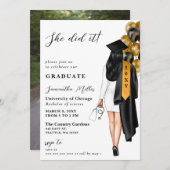 金ゴールドブラックナース写真彼女はそれを卒業した 招待状 (正面/裏面)