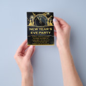 金ゴールドブラックニューイヤーイブパーティの招待状 チラシ (手)