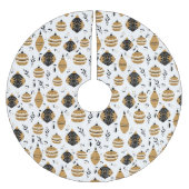 金ゴールドブラックノルディッククリスマスの電球パターン ブラッシュドポリエステルツリースカート (正面)