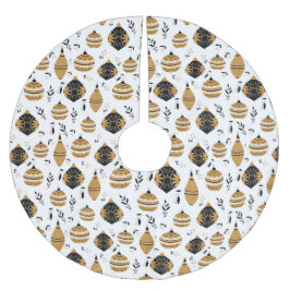 金ゴールドブラックノルディッククリスマスの電球パターン ブラッシュドポリエステルツリースカート