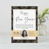 金ゴールドブラックハッピーニューイヤー実在エステートフォトカード 招待状 (スタンド正面)