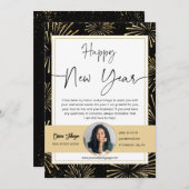 金ゴールドブラックハッピーニューイヤー実在エステートフォトカード 招待状 (正面/裏面)