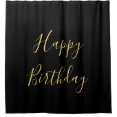 金ゴールドブラックハッピーバースデーバスルームカスタムデコール シャワーカーテン (正面)