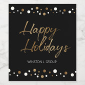 金ゴールドブラックハッピーホリデーズビジネスネームクリスマス ワインラベル (シングルラベル)