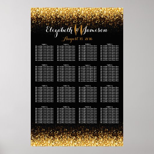金ゴールドブラックハリウッドグリッツグラムシーティングチャート ポスター (正面)