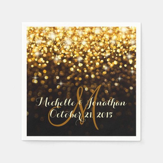 金ゴールドブラックハリウッドグリッツグラム結婚ズナプキン スタンダードカクテルナプキン (正面)