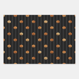 金ゴールドブラックハロウィンスパイダーパンプキン&こうもりパターン ラッピングペーパーシート