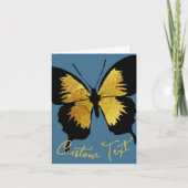 金ゴールドブラックバタフライカスタム文字スクリプトDENIMブルー カード (正面)