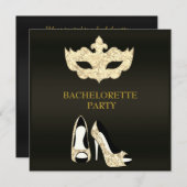 金ゴールドブラックバチェロレッテマスカレードパーティー 招待状 (正面/裏面)