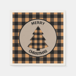 金ゴールドブラックバッファロープレイドクリスマスツリー スタンダードカクテルナプキン