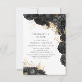 金ゴールドブラックバラお祝い・オブ・ライフ 招待状 (正面)