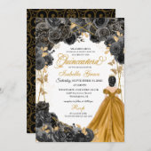 金ゴールドブラックバラバタフライグリッターキンセアニラ 招待状 (正面/裏面)