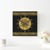 金ゴールドブラックバラリーフ縁どミニマリストスクエアウォール スクエア壁時計 (ホーム)