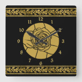 金ゴールドブラックバラリーフ縁どミニマリストスクエアウォール スクエア壁時計 (正面)