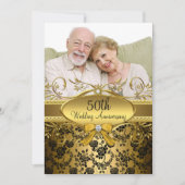 金ゴールドブラックバラ写真50周年記念招待状 招待状 (正面)