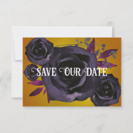 金ゴールドブラックバラ救写真Our Date 招待状