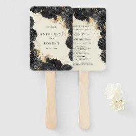 金ゴールドブラックバラ結婚式 プログラム ハンドファン