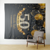金ゴールドブラックバルーンのダイヤモンド50th誕生日パーティー タペストリー (インサイチュ(横))