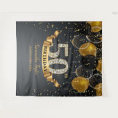 金ゴールドブラックバルーンのダイヤモンド50th誕生日パーティー タペストリー (正面(横))