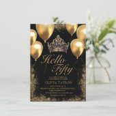 金ゴールドブラックバルーンクラウン50thバートデイ 招待状 (スタンド正面)