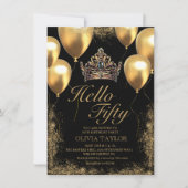 金ゴールドブラックバルーンクラウン50thバートデイ 招待状 (正面)