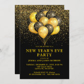 金ゴールドブラックバルーングリッター大晦日パーティー 招待状 (正面/裏面)