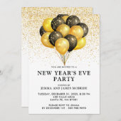金ゴールドブラックバルーングリッター大晦日パーティーI 招待状 (正面/裏面)