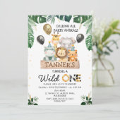 金ゴールドブラックバルーンサファリワイルドワン誕生日 招待状 (スタンド正面)