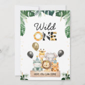 金ゴールドブラックバルーンサファリワイルドワン誕生日 招待状 (裏面)