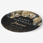 金ゴールドブラックバルーンハッピーバースデーパーティー ペーパープレート (アングル)