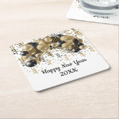 金ゴールドブラックバルーン紙吹雪新年イブパーティー スクエアペーパーコースター (アングル)