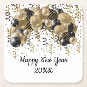 金ゴールドブラックバルーン紙吹雪新年イブパーティー スクエアペーパーコースター (正面)